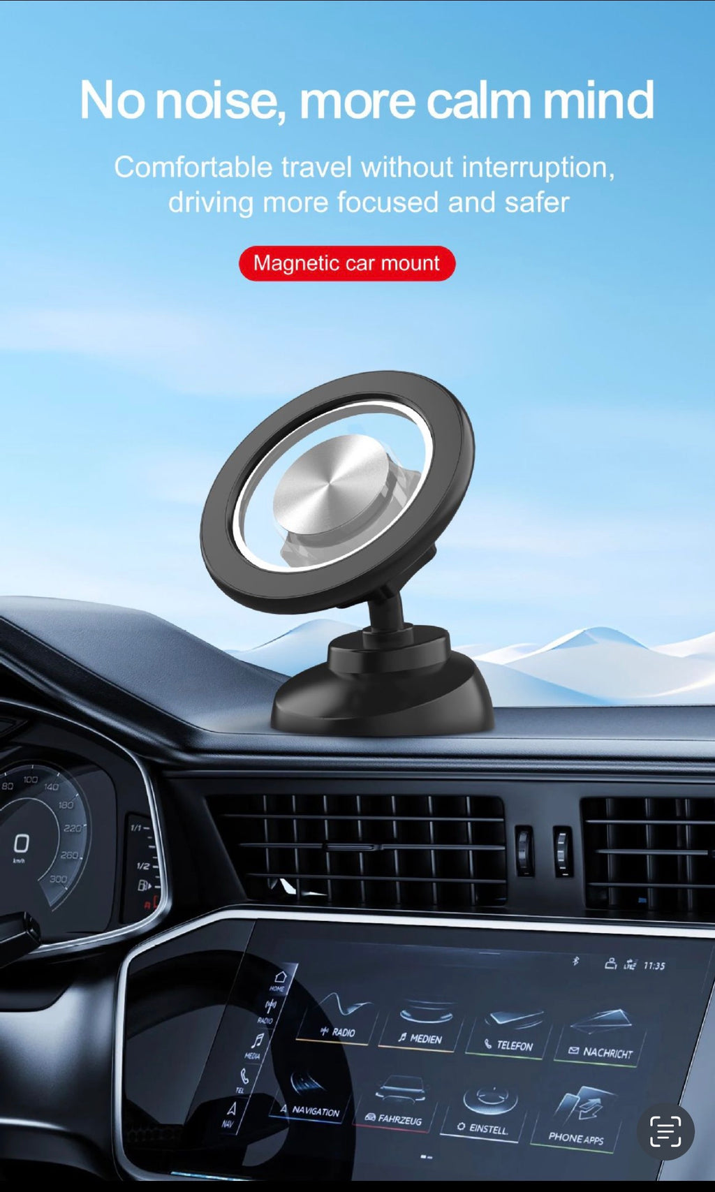 Support Téléphone Voiture Magnétique 2-en-1 – Fixation Tableau de Bord & Grille d'Aération